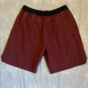 Adidas Men's Burgundy and Black Athletic Shorts